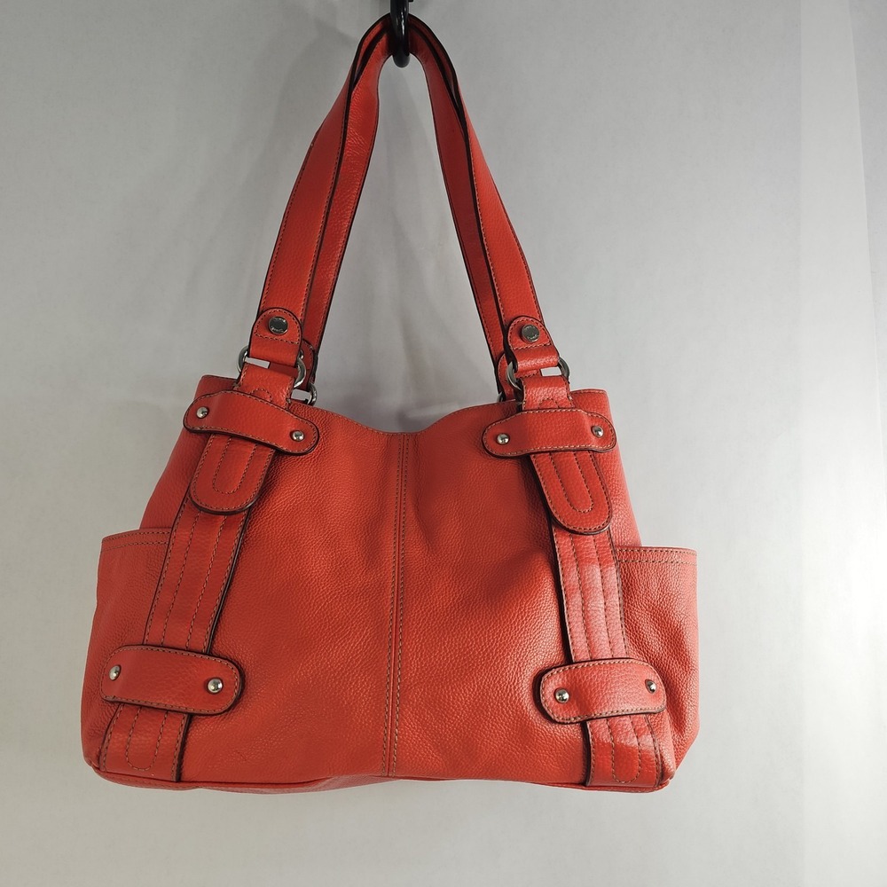 TIGNANELLO Red Pebble Leather Handbag Multi-pocket with Shoulder Straps